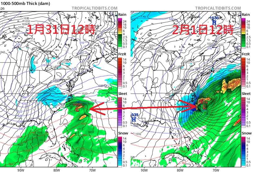 台灣新聞通訊社-1張圖看美東海面將現「炸彈低壓」 鄭明典示警：北佛羅里達都可能下雪