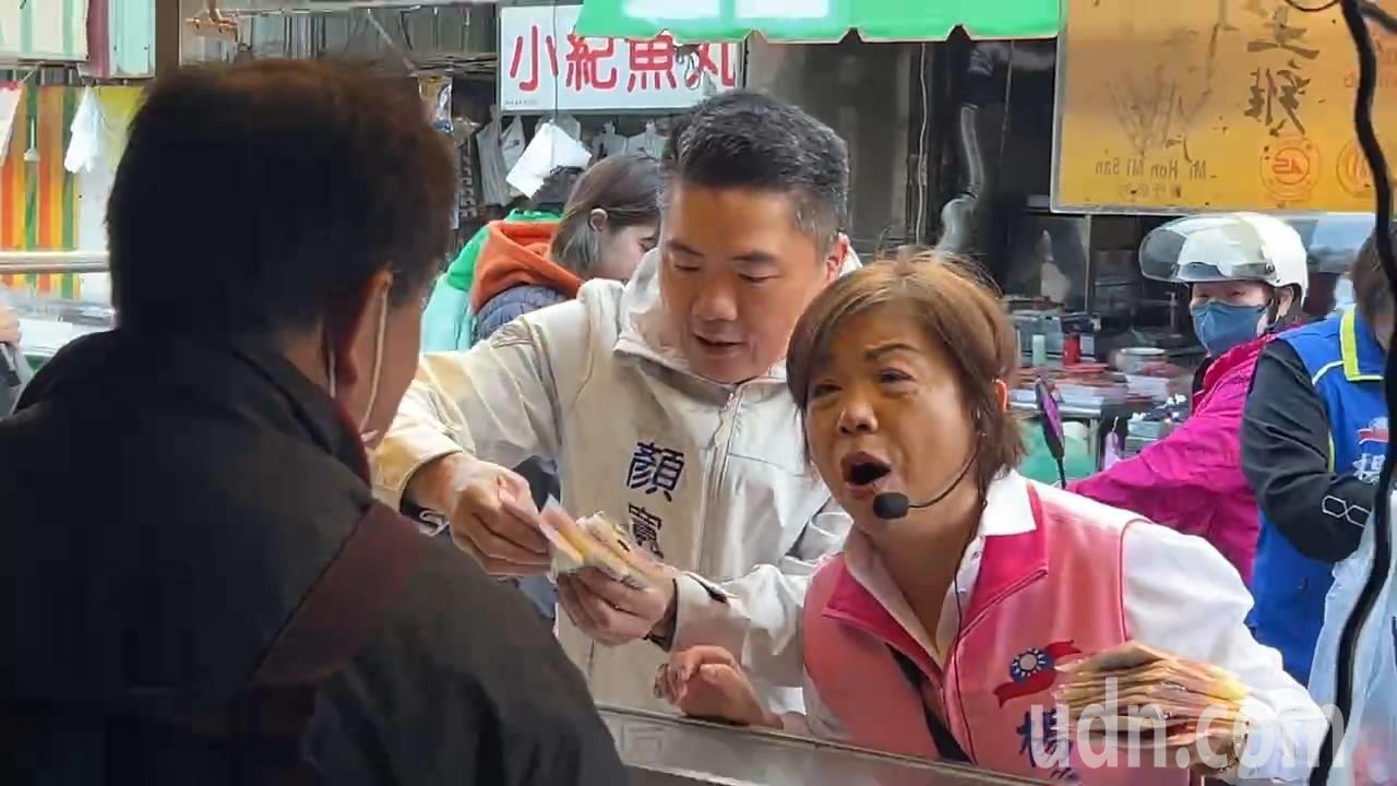 台灣新聞通訊社-影／楊瓊瓔爭取選台中市長到沙鹿拜票 顏寛恒全程陪