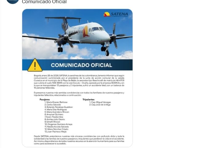 台灣新聞通訊社-哥倫比亞失聯飛機證實墜毀 機上15人全罹難…包括當地1名議員