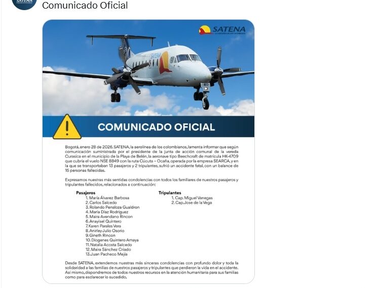 台灣新聞通訊社-哥倫比亞失聯飛機證實墜毀 機上15人全罹難…包括當地1名議員