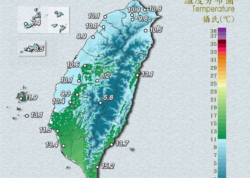 台灣新聞通訊社-急凍！強烈冷氣團炸台「寒冷範圍擴大中」　平地恐剩5度
