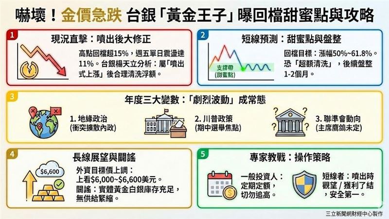 台灣新聞通訊社-嚇壞！金價跌到地上　台銀黃金王子：清洗浮額　回檔「甜蜜點」曝光