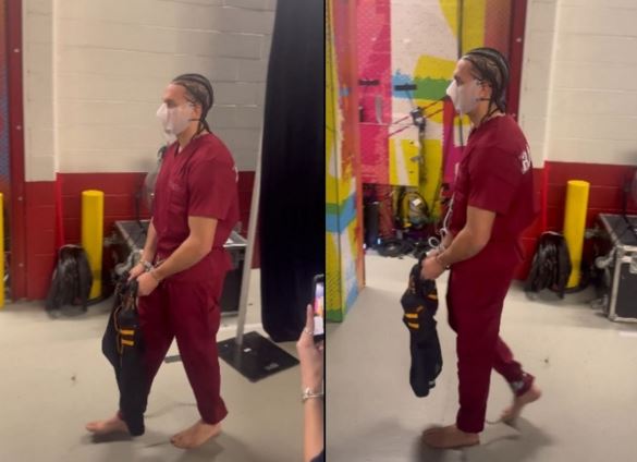 台灣新聞通訊社-超級盃球星戴手銬腳鐐、穿囚衣進場！超狂畫面網友全看傻