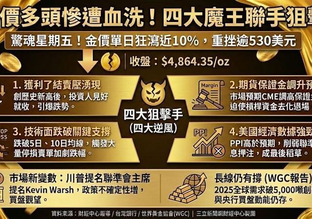 台灣新聞通訊社-嚇死人！金價多頭慘遭血洗　背後「四大魔王」聯手狙擊
