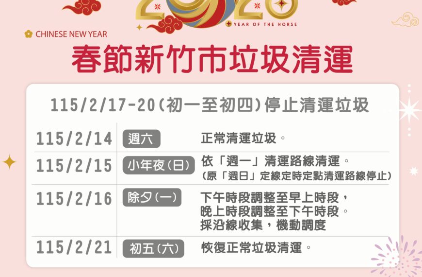 台灣新聞通訊社-農曆春節9天連假 竹市垃圾清運時間出爐
