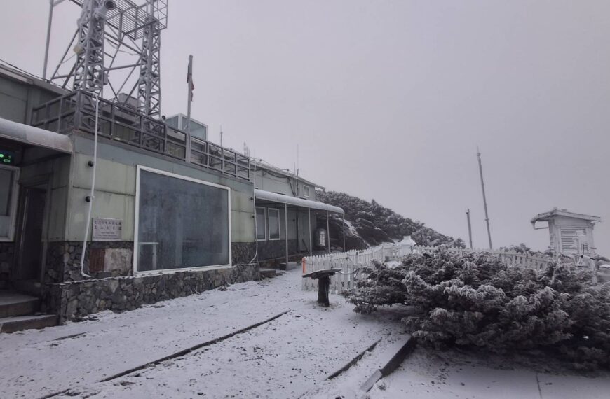 台灣新聞通訊社-影／玉山下雪了 目前積雪約1公分