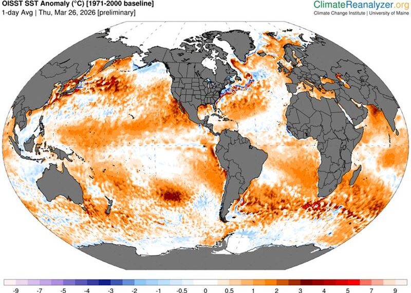 台灣新聞通訊社-橘紅一片！鄭明典驚揭海洋「現代分析以來最高溫」：全球暖化回不去