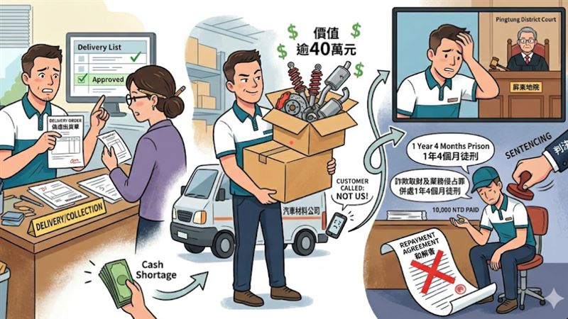 台灣新聞通訊社-又是你！內鬼送貨員「假叫貨真盜賣」吞40萬　僅賠1萬就神隱這下慘了