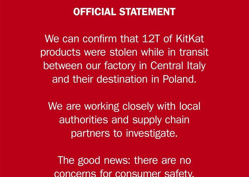 台灣新聞通訊社-巧克力大盜！12噸KitKat運到一半全消失　雀巢無奈證實了