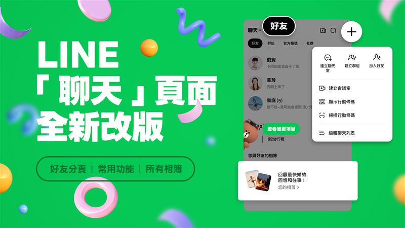 台灣新聞通訊社-LINE「聊天」頁面改版!好友、對話一鍵切換 亮點一次看