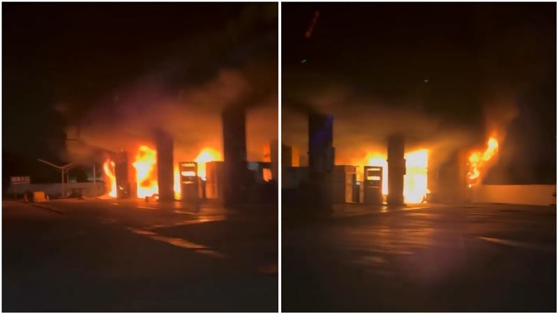 台灣新聞通訊社-快訊/屏東萬丹鄉加油站大火!加油島燒成火球…狂燒畫面曝