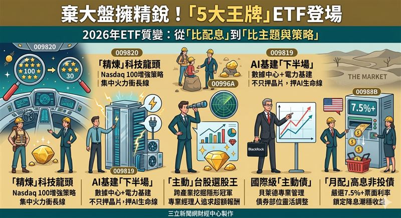 台灣新聞通訊社-棄大盤擁精銳！專業經理人幫你撈金　「5大王牌」ETF登場