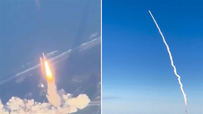 台灣新聞通訊社-太空船射向月球！飛機乘客上帝視角「直擊火光炸開衝天際」