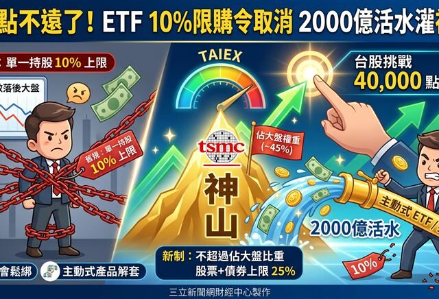 台灣新聞通訊社-4萬點不遠了！ETF 10%限購令取消　2000億活水灌神山！