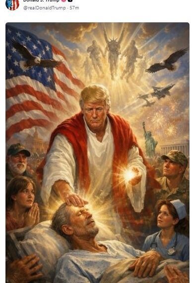 台灣新聞通訊社-惹怒鐵票!川普閃刪「自比耶穌圖」 辯稱:以為是醫生