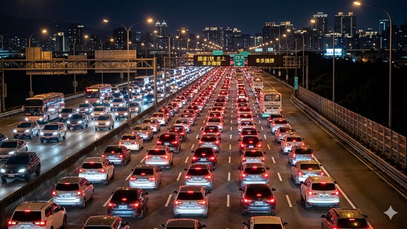 台灣新聞通訊社-收假了!國道北返車潮將湧現「國5連塞10小時」明日好走時段出爐