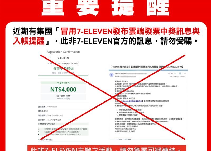 台灣新聞通訊社-發票中獎與催繳信電郵詐騙 數產署籲勿點假連結