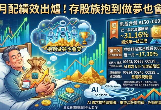 台灣新聞通訊社-熱門ETF／月月配績效出爐！他一季賺三成　存股族抱到做夢也會笑