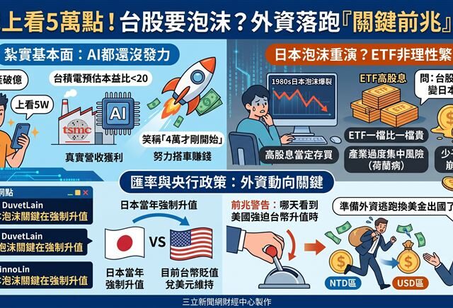 台灣新聞通訊社-網喊上看5萬點！台股恐泡沫？外資落跑「關鍵前兆」曝光