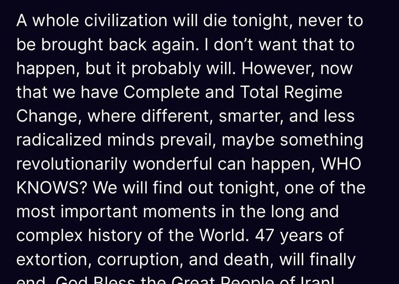 台灣新聞通訊社-川普嗆「一個文明今晚消亡」！遭疑將對伊朗動用核武　白宮急回應否認