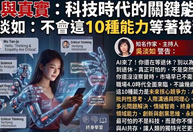 台灣新聞通訊社-獨家／AI來了你還在傻等退休？ 吳淡如警告不會這10種能力等著被淘汰