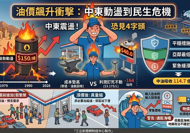 台灣新聞通訊社-加油站求生3／中東震盪未歇！油價恐見4字頭　業者抱著頭在燒