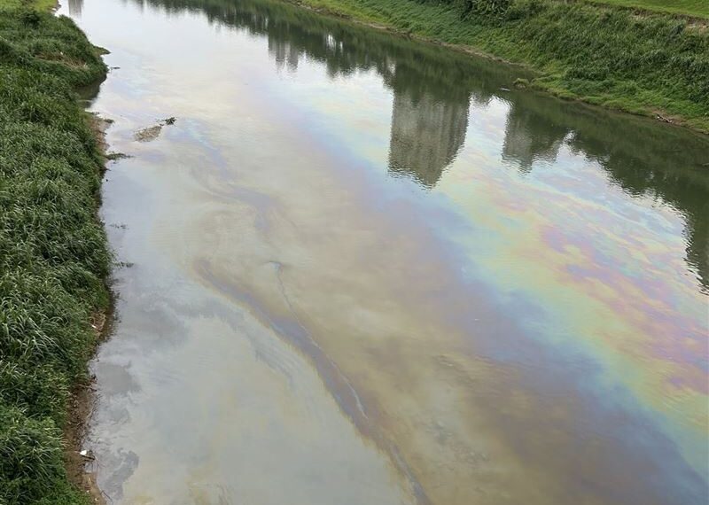 台灣新聞通訊社-基隆河半年內3度爆油汙！汐止段「一片油亮」噁炸　環保局出手了