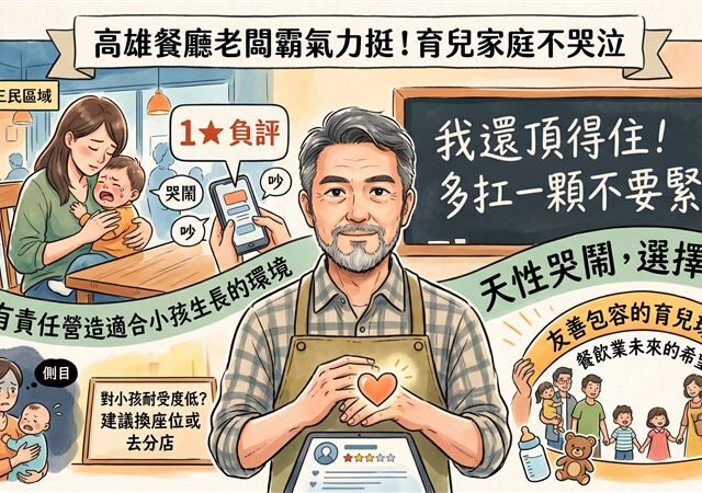 台灣新聞通訊社-高雄餐廳遭厭孩客刷負評！老闆霸氣護航：為努力的媽媽扛一星我還頂得住