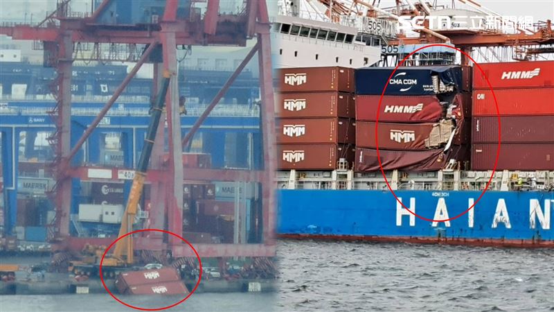 台灣新聞通訊社-打撈畫面曝！高雄77號碼頭爆海難…船撞船「4貨櫃墜海」