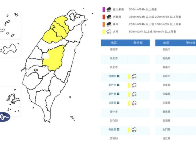 台灣新聞通訊社-5縣市大雨特報！華南雲雨接力「3地雨最大」　明轉晴這天春雨再襲