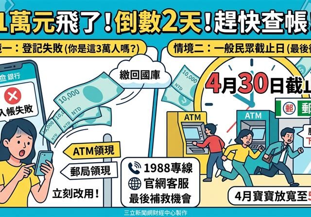台灣新聞通訊社-你的1萬快飛了！入帳失敗竟不知？倒數2天快去查帳！