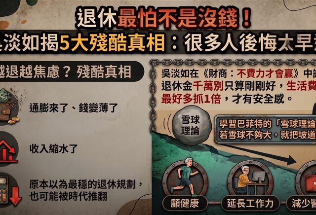 台灣新聞通訊社-獨家／退休最怕不是沒錢！吳淡如揭5大殘酷真相：很多人後悔太早退