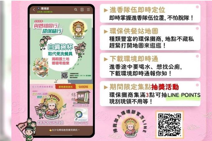 台灣新聞通訊社-46萬信眾追白沙屯媽祖！環境部推官方LINE專區　補給、公廁位置一次看
