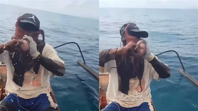 台灣新聞通訊社-驚悚25秒！男出海捕魚慘遭「巨無霸章魚」封口鼻　差1秒窒息慘死