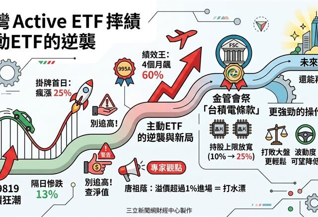 台灣新聞通訊社-主動式ETF績效王4個月狂飆60%　金管會祭「台積電條款」還能再漲嗎？