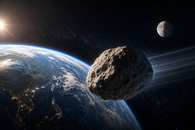 台灣新聞通訊社-江飛宇Science 》 籃球場尺寸的小行星將掠過地球與月球之間