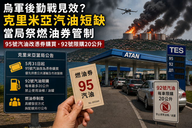 台灣新聞通訊社-烏軍後勤戰見效？克里米亞汽油短缺 當局祭燃油券管制