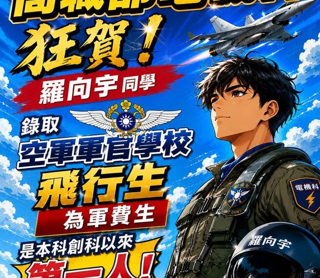 台灣新聞通訊社-東專羅向宇創紀錄!電機科首位考取空軍官校飛行生
