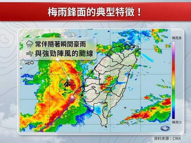 台灣新聞通訊社-梅雨鋒面3大特徵曝 專家示警「颮線狀雷雨帶」猛炸