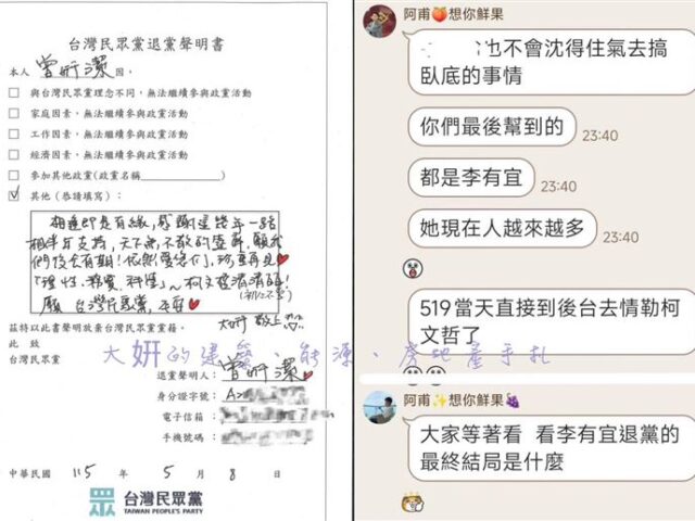 台灣新聞通訊社-民眾黨「美女大咖」正式退黨！開嗆黨內「網內互打搞霸凌」逼走人