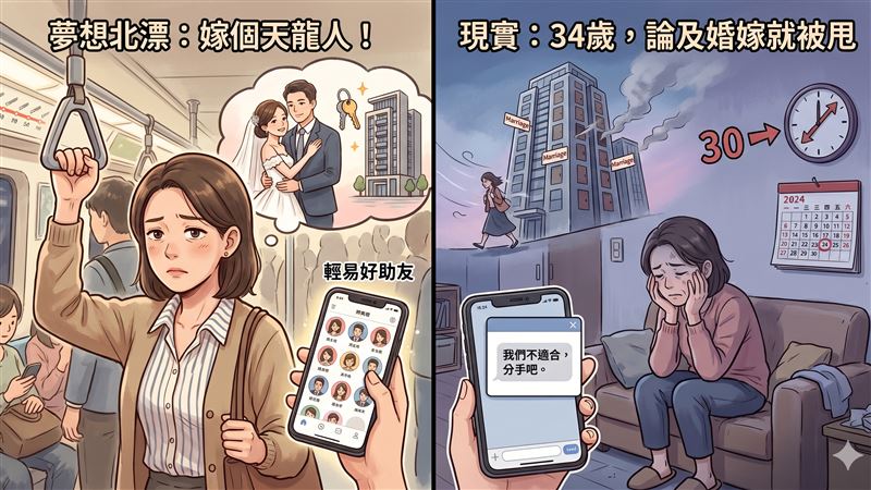 台灣新聞通訊社-南部妹領底薪北漂求「上嫁」台北郎！34歲夢碎月光光：論及婚嫁就被甩