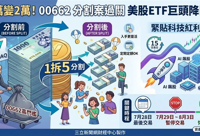 台灣新聞通訊社-10萬變2萬！00662分割案過關　美股ETF巨頭降門檻