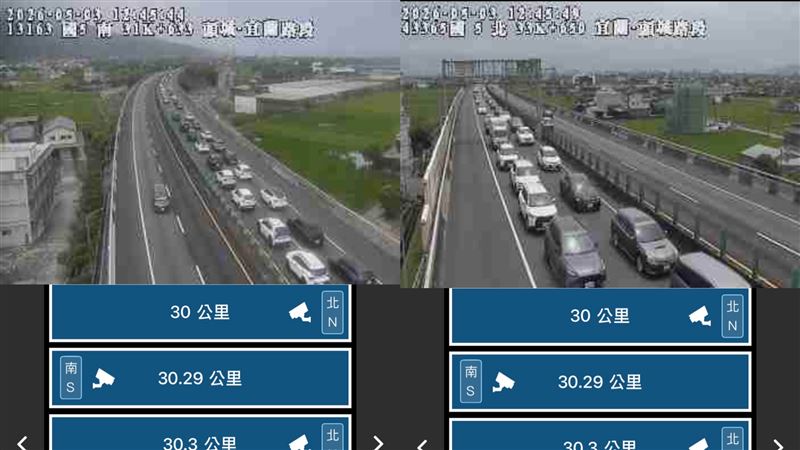 台灣新聞通訊社-時速只剩10公里！收假北返車潮大爆量　下午國道「11處地雷段」恐陷癱瘓