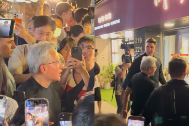 台灣新聞通訊社-影》輝達早上已經預告?黃仁勳現身饒河街夜市 先衝這間餅店