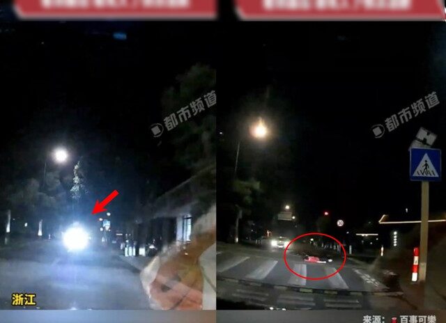 台灣新聞通訊社-閃大燈必有事！ 男子夜駕險輾路人「驚險畫面」曝光