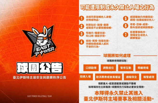 台灣新聞通訊社-疑啦啦隊粉絲到處性騷擾？台北伊斯特發聲警告「違者終身禁入」