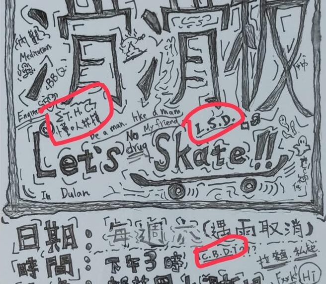 台灣新聞通訊社-滑板招生海報「暗藏毒訊」 家長眼尖揪出 警方要查