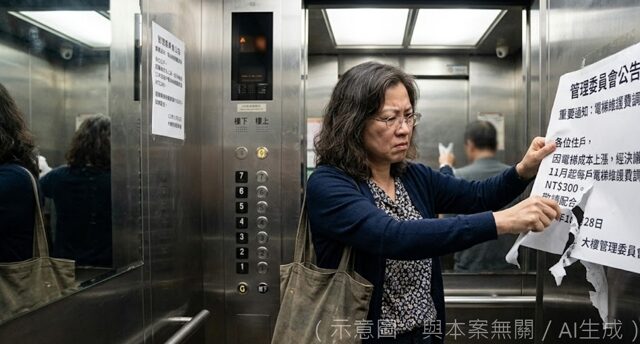 台灣新聞通訊社-怒撕電梯公告下秒丟垃圾桶 女被監視器抓包1份罰5000