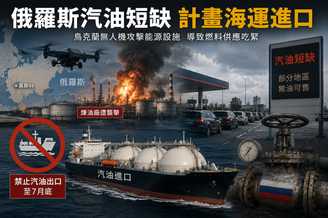 台灣新聞通訊社-路透:俄羅斯燃料短缺加劇 傳將罕見透過海運進口汽油