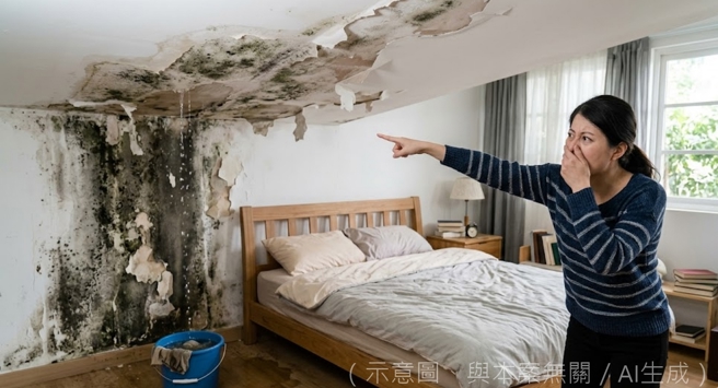 台灣新聞通訊社-樓上陽台防水失效釀災 天花板狂滴水慘變「水簾洞」飄惡臭